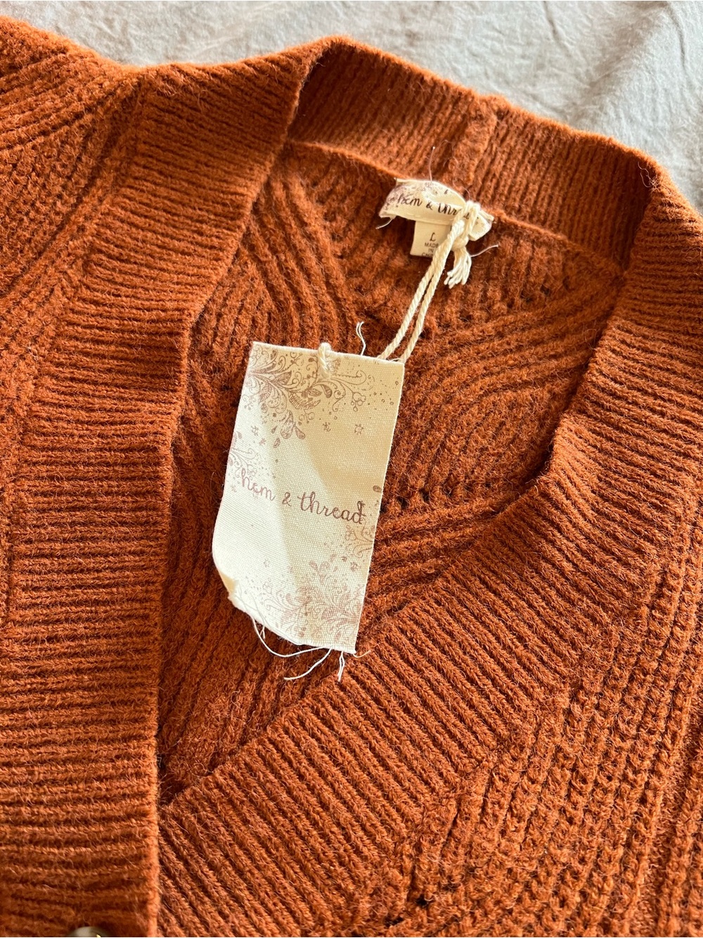 Hem & Thread Textured Button-Front Cardigan in Rust - Picture 2 of 2